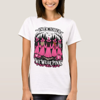 Camiseta Em Outubro Usamos Bruxas Rosa Câncer de Mama 