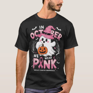 Camiseta Em Outubro Usamos Fantasma Rosa Câncer de Mama