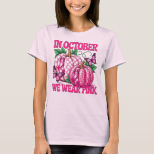 Camiseta Em Outubro Usamos Rosa, Abóboras E Borboletas