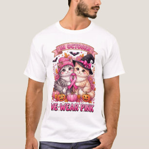 Camiseta Em Outubro Usamos Rosa Gatinhos Fofos Câncer de Ma