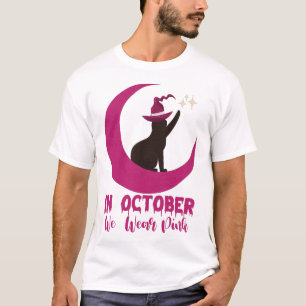 Camiseta Em Outubro Usamos Rosa Gato Conscientização do Cân