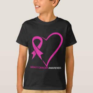 Camiseta Em outubro use laço rosa coração câncer de mama