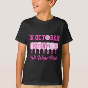 Camiseta Em outubro, use pickleball rosa câncer de mama