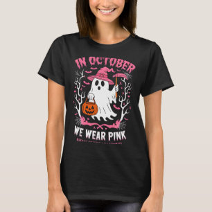 Camiseta Em Outubro Use Rosa Bruxa Fantasma Câncer de Mama