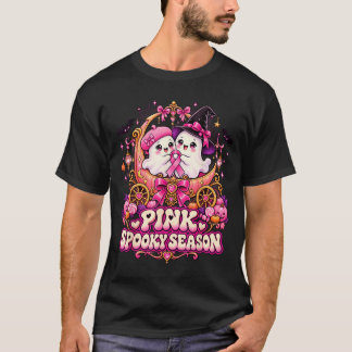 Camiseta Em outubro use rosa bruxa fantasma câncer de mama