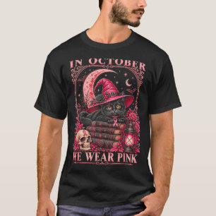 Camiseta Em outubro use rosa gata bruxa câncer de mama