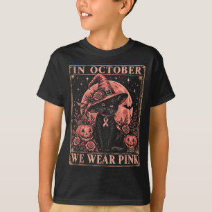 Camiseta Em outubro use rosa gata bruxa câncer de mama