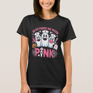 Camiseta em outubro Vestimos a enfermeira rosa Ghost Hallow