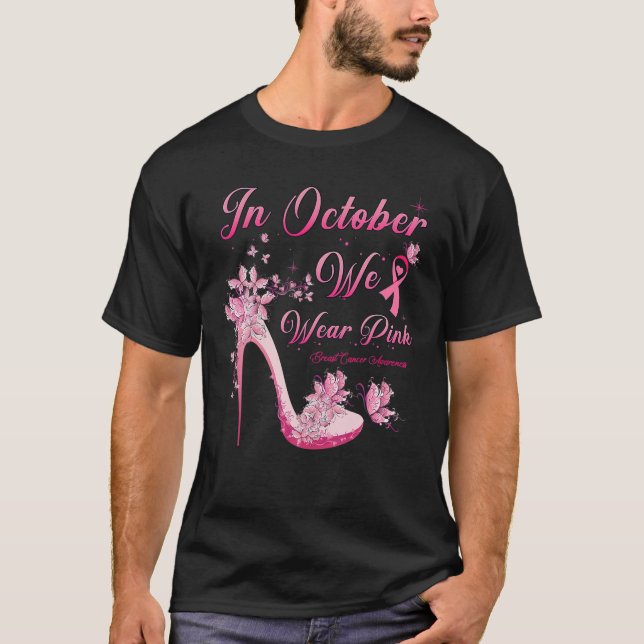 Camiseta Em outubro, Vestimos Borboletas Rosa Altos Picos P (Frente)