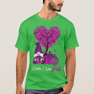 Camiseta Em outubro Vestimos Cancer de Fita Gnomo Rosa