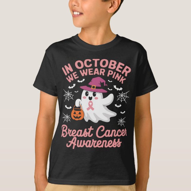Camiseta Em outubro Vestimos Cancer de Mama de Bruxas Fanta (Frente)