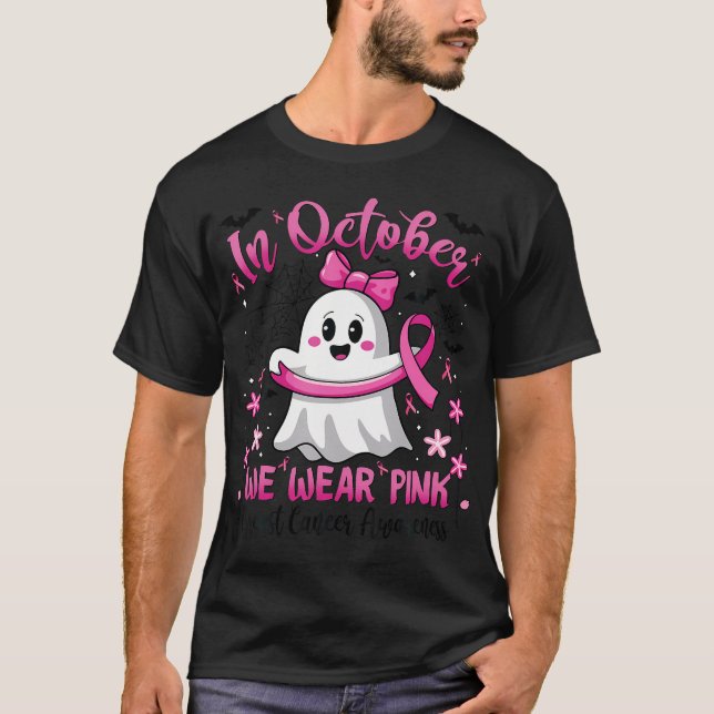 Camiseta Em outubro Vestimos Cancer de Mama de Bruxas Fanta (Frente)