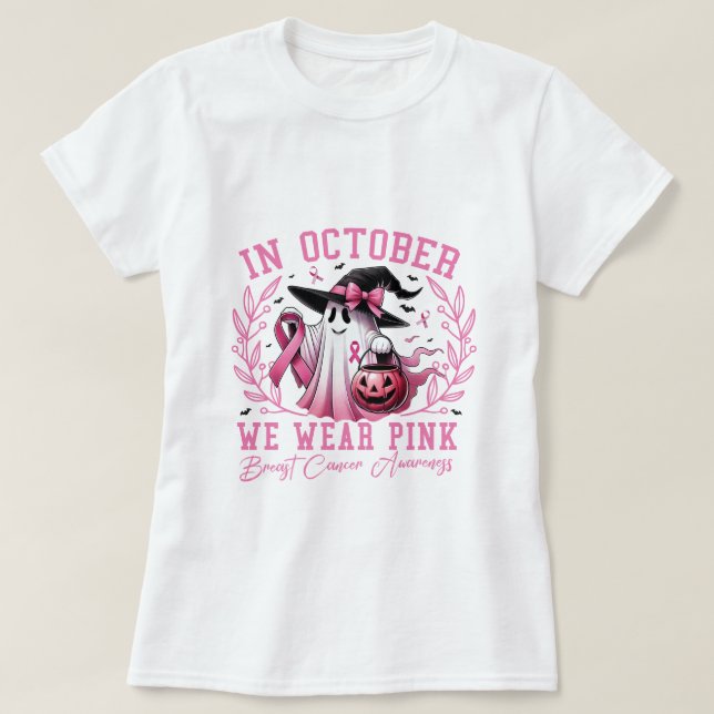 Camiseta Em outubro Vestimos Cancer de Mama de Bruxas Fanta (Frente do Design)