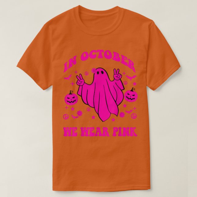 Camiseta Em outubro Vestimos Cancer de Mama Ghoul, cor-de-r (Frente do Design)