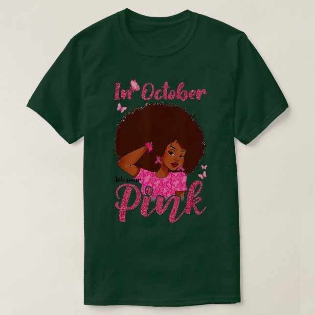Camiseta Em outubro, Vestimos Cancer de mama preto-rosa (Frente do Design)