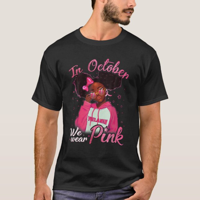 Camiseta Em outubro, Vestimos Cancer de mama preto-rosa (Frente)