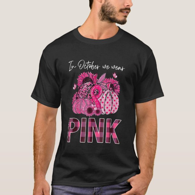 Camiseta Em outubro, Vestimos Colo de Cancer de Mama Rosa-R (Frente)