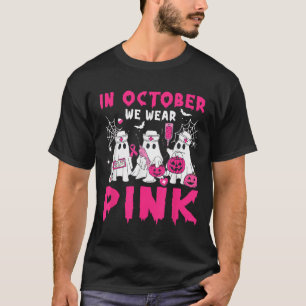 Camiseta Em outubro Vestimos Enfermeira Rosa Ghost Hallowee
