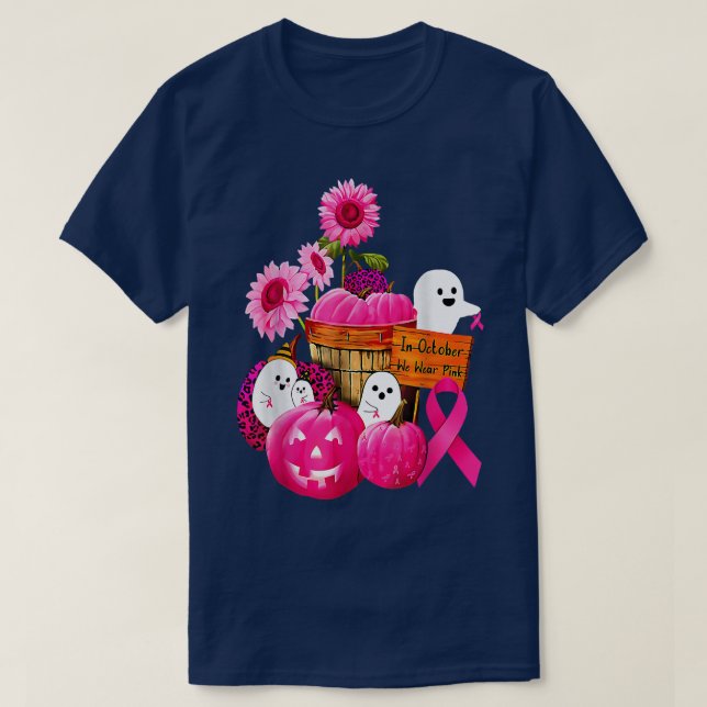 Camiseta Em outubro Vestimos Fantasmas Rosa E Pumpkins Para (Frente do Design)