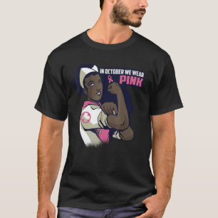 Camiseta Em outubro Vestimos Fita Rosa Melanina Negra