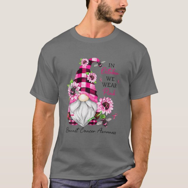 Camiseta Em outubro Vestimos Gnomo Rosa Cancer Mama Awaren (Frente)