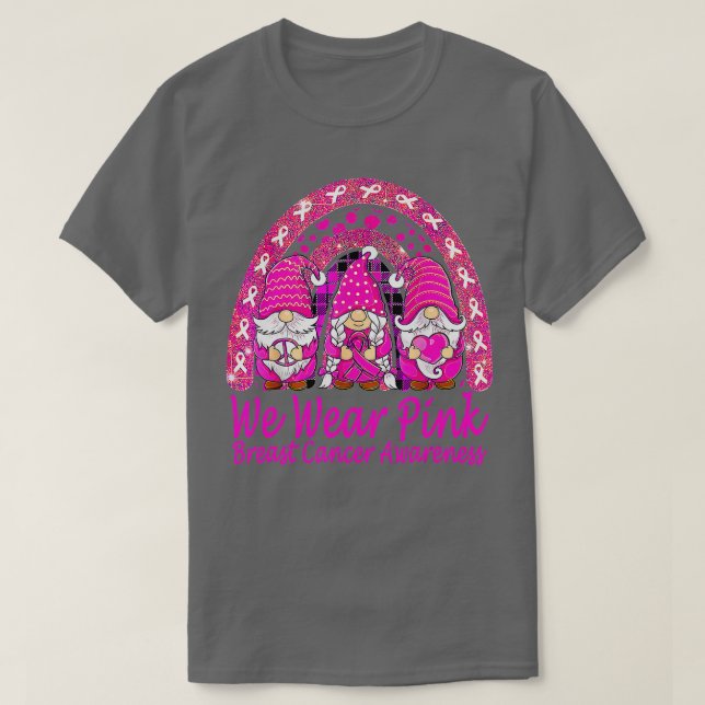 Camiseta Em outubro Vestimos Gnomo Rosa Cancer Mama Awaren (Frente do Design)