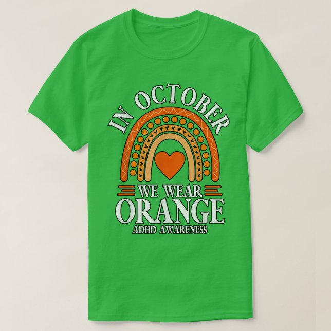 Camiseta Em outubro Vestimos Laranja ADHD843 (Frente do Design)