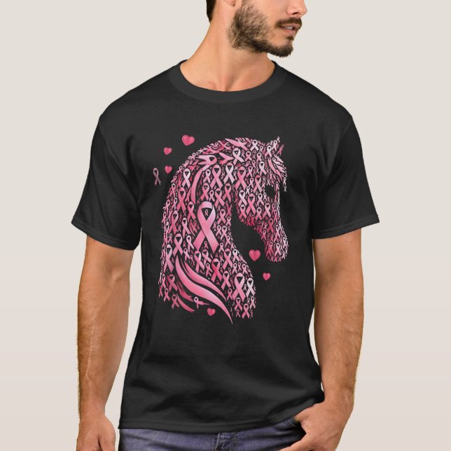 Camiseta Em outubro, Vestimos o Cancer A da mama de cavalos (Frente)
