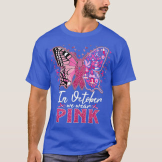 Camiseta Em outubro, Vestimos O Cancer Da Mama De Borboleta