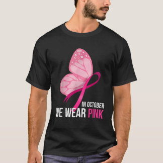 Camiseta Em outubro, Vestimos O Cancer Da Mama De Borboleta