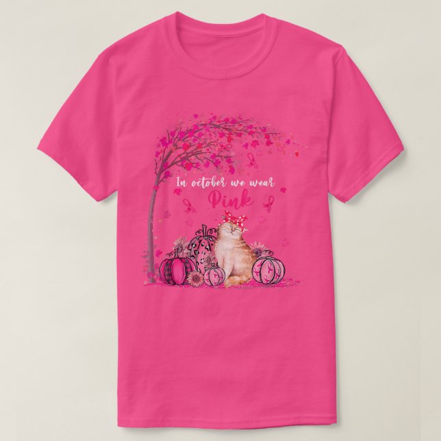 Camiseta Em outubro, Vestimos O Cancer De Mama De Gato Rosa (Frente do Design)