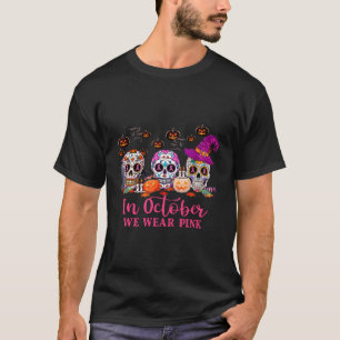 Camiseta Em outubro Vestimos O Cancer De Mama Do Crânio Do