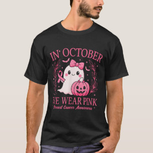 Camiseta Em outubro Vestimos o dia das bruxas cor-de-rosa