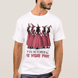 Camiseta Em outubro, Vestimos o peito do Dia das Bruxas Ros