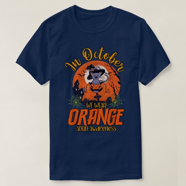 Camiseta Em outubro Vestimos Orange ADHD 850 (Frente do Design)