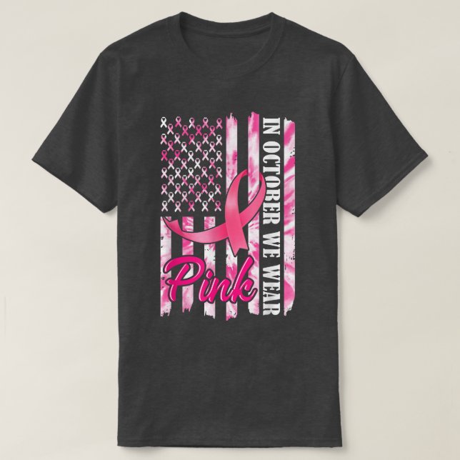 Camiseta Em outubro Vestimos Pink American Flag Break C (Frente do Design)