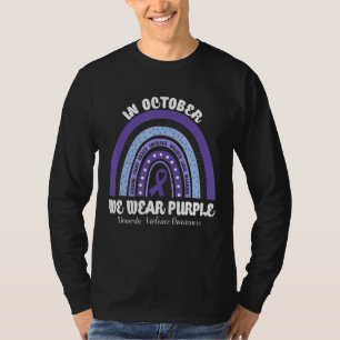 Camiseta Em outubro Vestimos Violência Doméstica Roxa Boho