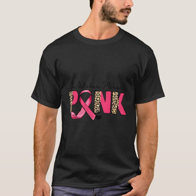 Camiseta Em outubro, Visto O Cancer Da Mama Do Leopardo K (Frente)