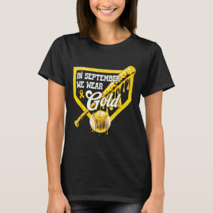 Camiseta Em Setembro Nós Usamos Brilho de Beisebol Dourado