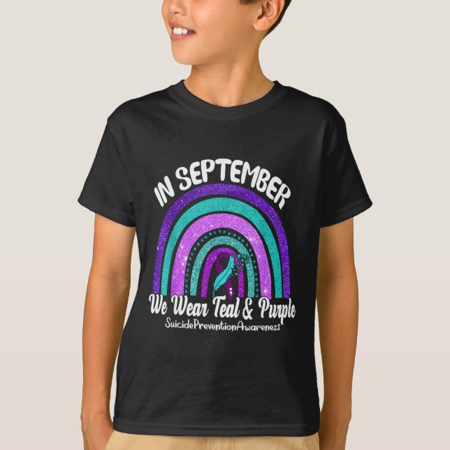 Camiseta Em Setembro Nós Usamos Turquesa & Arco-Íris Roxo S (Frente)