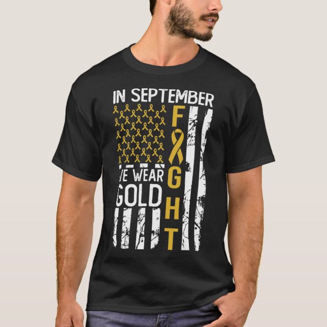 Camiseta Em Setembro Usamos Dourado EUA Conscientização do  (Frente)