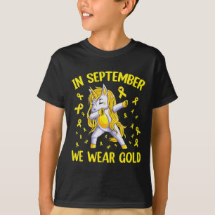 Camiseta Em setembro Vestimos Cancer Dourado da Unicórnio