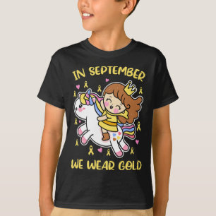 Camiseta Em setembro Vestimos Cancer Dourado da Unicórnio