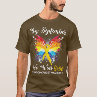 Camiseta Em setembro Vestimos o Cancer de infância Dourada 