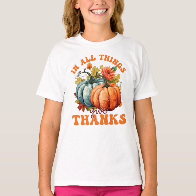 Camiseta Em Todas As Coisas Dá Pumpkin Aos Obrigados (Frente)