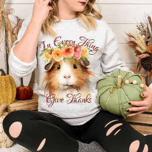 Camiseta Em Todas as Coisas Dai Graças Floral Porquinho-da-
