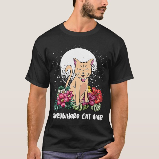Camiseta Em todo lugar Cabelo Gato Gato Gato Humor Gato Gat (Frente)