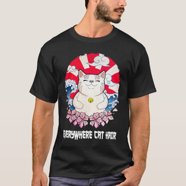 Camiseta Em todo lugar Cabelo Gato Gato Humor Gato Gato Mãe (Frente)
