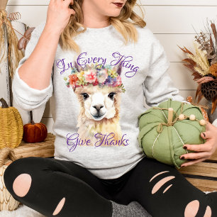 Camiseta Em Tudo Dê Graças Llama Floral Fofo