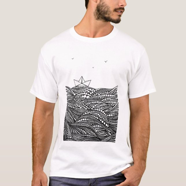 Camiseta Embarcação de papel desenhado (Frente)